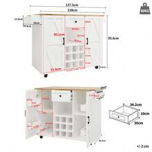 Modern Kitchen Island, Kitchen Cabinet, Sideboard, Serving Cart With Wood Finish, Buffet, Multifunctional Dining Table With Storage, Serving Cart With Shelves And Extendable Cupboards - White - View 8