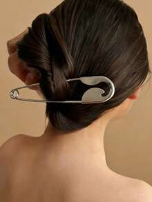 1pc Exaggerated Personalized Hairpin, Simple Design Silver Alloy Hair Accessory, Suitable For Girls/Women For Daily, Party, Holiday Wear, Gift For Friends, Festivals, Parties, Bun Extension, Hair Styling Pins, Hair Accessories For Women - Silver/ZCQ473 - View 1