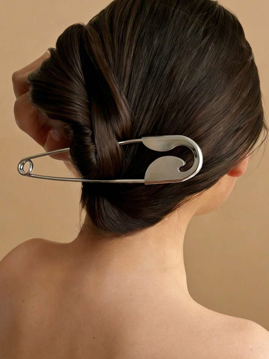 1pc Exaggerated Personalized Hairpin, Simple Design Silver Alloy Hair Accessory, Suitable For Girls/Women For Daily, Party, Holiday Wear, Gift For Friends, Festivals, Parties, Bun Extension, Hair Styling Pins, Hair Accessories For Women - Silver/ZCQ473 - View 1