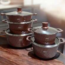 10-Piece Granite Aluminum Induction Cookware Set With Lids & Handles Induction Friendly - Black - View 2