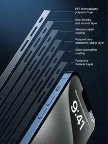 Bộ 3 miếng dán màn hình khung điện thoại tương thích với iPhone 17/17Pro/17Air/17Promax/16Plus/15/14Pro/13/12, chống rơi, chống trầy xước, chống trượt, chống bám vân tay, bảo vệ toàn diện khung viền, thích hợp sử dụng hàng ngày, văn phòng, nhà. Phụ kiện điện thoại chống nước, chống sốc, chống trầy xước. - Trong sáng - Xem 8