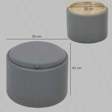 Storage Ottoman With Lid, Round Footrest, Tufted Ottoman, Corduroy-Look Coffee Table, 56 X 56 X 42 Cm, Grey - Grey - View 3