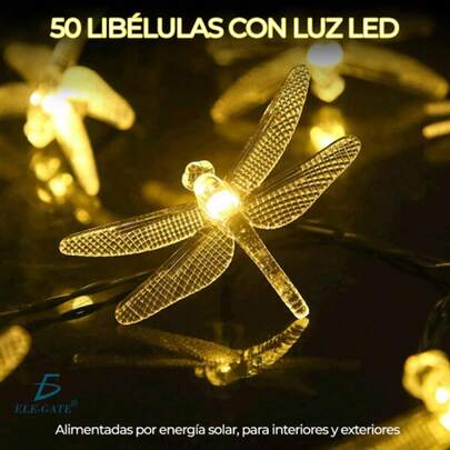 Lámparas de cadena solar de libélula para exteriores, 5 metros con 20 LED, a prueba de agua y alimentadas por energía solar, lámparas de hadas