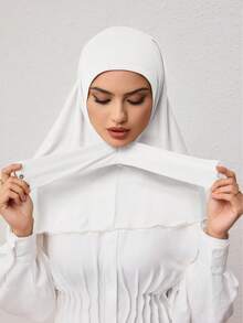 1 pieza Gorra hiyab elegante y casual de moda, clásica y minimalista, de tela de algodón suave y sedosa, transpirable y cómoda con ala larga, de doble uso como hiyab y turbante, adecuada para la vida diaria, festivales, reuniones y culto - Blanco - Ver 1