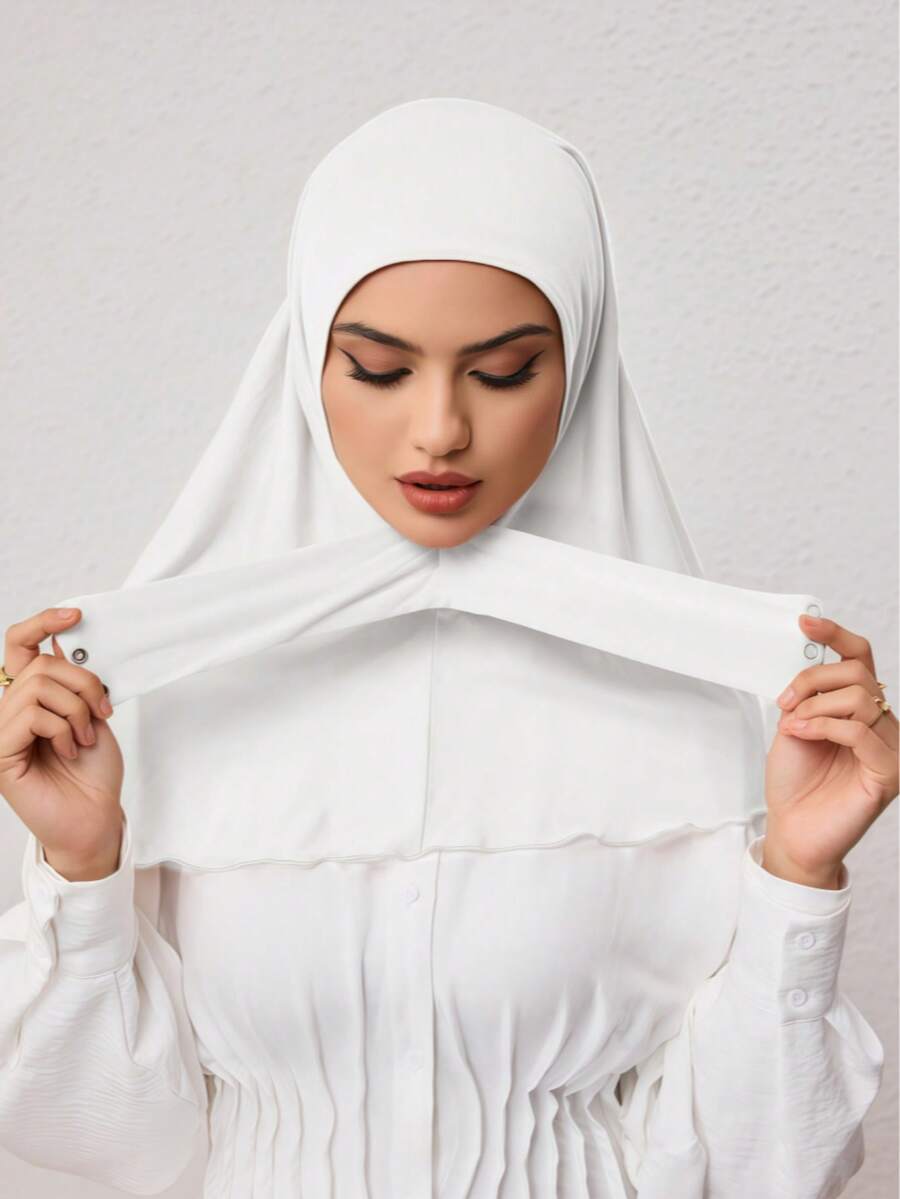 1 pieza Gorra hiyab elegante y casual de moda, clásica y minimalista, de tela de algodón suave y sedosa, transpirable y cómoda con ala larga, de doble uso como hiyab y turbante, adecuada para la vida diaria, festivales, reuniones y culto - Blanco - Ver 1