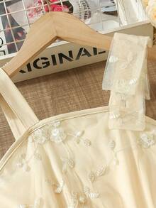 Đầm thanh lịch màu sâm panh thêu nơ cho bé gái, quà tặng ngày Quốc tế Bé gái, đầm chiffon mùa hè màu sâm panh thêu bướm cho bé gái, đầm hai dây có nơ trang trí cho bé gái. - Rượu sâm banh - Xem 8