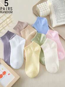 5/10/20 Đôi tất cổ ngắn nữ màu trơn, đơn giản, thời trang, đa năng, thoải mái và thoáng khí. - Nhiều màu - Xem 20