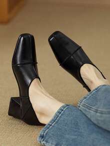 Fall/Winter Women Chunky Heel Fashionable Versatile Elegant High Heels, Elegant, Loafers - Black - View 8