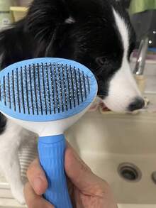 1 Set de 2 Cepillos para Aseo de Mascotas, Cepillo Desenredante + Cepillo de Aguja Fina Autolimpiante, Cuchillas Dobles para Desenredar Rápidamente, Cepillado Suave en Un Solo Paso, Acicalado Profundo, Dientes Redondos Respetuosos con la Piel, Desechado con Un Solo Clic, Reduce el Pelo Suelto - Azul - Ver 5