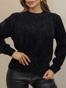 Women's Long Sleeve Knit Sweater, Mousse Fabric, Comfortable, Casual, Winter, 3RD SD3027 - màu đen - Xem 2
