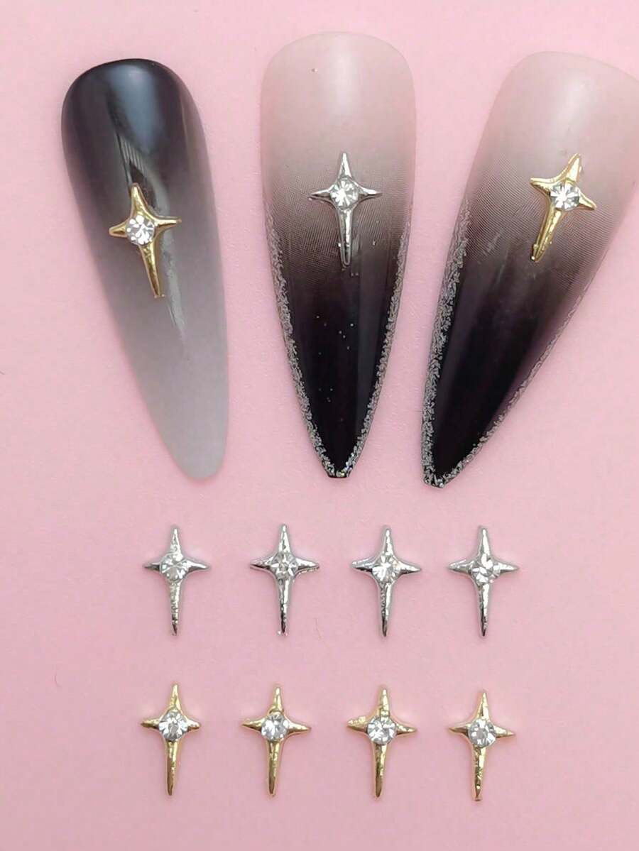 10件装合金星空水晶钻石美甲装饰品，迷你3D金属美甲饰品配件，美甲用品，美甲吊坠，美甲宝石 - 彩色 - 查看 1