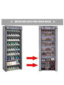 Zapatera con Cubierta de Tela con 9 Niveles Organizadores de Zapatos, Estructuras de Acero y Conectores de Plástico, Para Almacenar y Guardar los Zapatos,navidad - Gris - Ver 4
