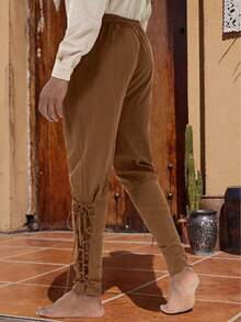 男士宽松裤，中世纪服装男士海盗裤，文艺复兴时期带口袋维京裤，休闲裤 - 棕色 - 查看 5