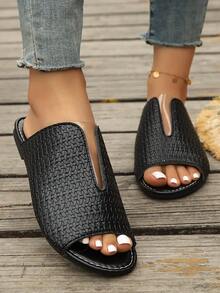 Women's Summer Woven Transparent Casual Sandals, Versatile Flat Sandals For Daily Commute - Black - View 2
