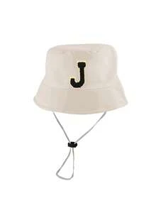 1顶幼儿字母印花渔夫帽，可调节休闲帽，适合男孩女孩，旅行和海滩穿着 - 米色 - 查看 9