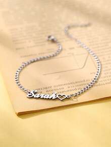 Customized Personalized Name Anklet For Women, Stainless Steel Name Plate Jewelry Anklet Pendant, Gift For Her,Silver,Stylish,Colorful,Vintage,Hipster,Simple,Y2k,2000s Fashion,Custom,Personalized,Unique,Ideal Gifts For Him,Ideal Gifts For Her,Her,Boyfriend,Girlfriend,Dad,Mom,Family,Friends,For Anniversaries,For Birthdays,For Graduation,For Prom,For Party,School Supplies,Back To School,School Gift,For Office,For School,For Classroom,For Teacher Gifts,For University,For Colleague,For Dorm Rooms,For Teacher,For Boys And Girls,For Teenagers,Junior High School Students,Middle School Students,High School Senior High School Students,College Students,University Students,Freshman,Sophomore,Underclassmen - Multicolor - View 9