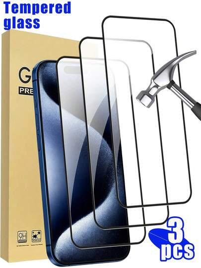3pcs - High Definition Tempered Glass Screen Protector Compatible With Iphone, Military-Grade Tempered Glass, Full Coverage Design [9H Hardness] [Bubble-Free] [Easy Installation], Compatible With Iphone 17 Pro Max, 17, 17 Pro, 17 Air, 16 Pro Max, 16, 16 Pro, 16 Plus, 15 Pro Max, 15, 15 Pro, 15 Plus, 14 Pro Max, 14, 14 Pro, 14 Plus, 13 Pro Max, 12, 11 Pro Max. Also Suitable For Phone Cases, Valentine's Day Gift. Screen Protection Essentials, Applicable To Daily Shield, Office, Home Daily Shield Office Home Phone Screen Protector Phone Accessories Waterproof Shockproof Anti-Fall Scratch Resistant