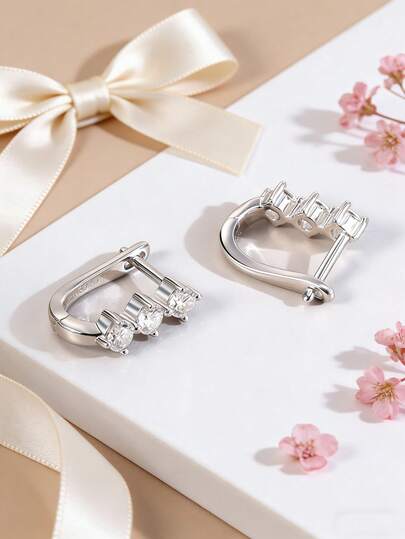 1 Pair 925 Sterling Silver D Color VVS Moissanite Diamand Hoop Earrings Brilliant Shining Teenager Girl Earring Hook Teen Jewelry For Teen