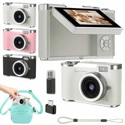 Cámara digital con zoom digital 8X, adecuada para vlogging, pantalla IPS de 2.4", recargable, cámara fotográfica profesional, adecuada para adolescentes y principiantes, con lector de tarjetas, función OTG, compatible con fotografía, video y webcam, regalo ideal para Acción de Gracias, Navidad y Año Nuevo (batería recargable de 800mAh)