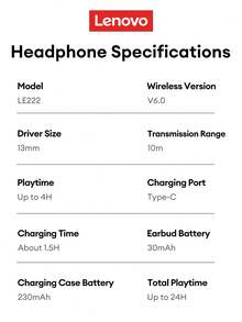 Lenovo LE222 Elegant Bluetooth Earphones, Half In-Ear Design, Cool Breathing Light, HIFI Surround Sound, Smart Noise Cancellation, Bluetooth 6.0, Music & Gaming Dual Mode Low Latency, HD Calling, Wireless Sports Earbuds, Suitable Compatible With Apple, Huawei Smartphones, Computers, Holiday Gift - Gradient Orange - View 10