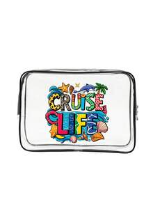 Simple Transparent Zippered Tote Bag - A Transparent Travel Toiletries Organizer Bag, Printed With "Cruise Life" And Ocean, Seashell, Starfish, Coconut Tree, And Dolphin Motifs. Lightweight Cosmetic Bag, High-Quality Pvc Cosmetic Bag, Portable And Durable High-Quality Travel Organizer Bag - Multicolor - View 13