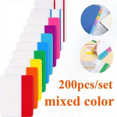 200 Self-Adhesive Color Index Stickers, 10 Colors Of Writable And Repositionable Page Markers - Ideal For Organizing Documents, Books And Notes, Index Tabs