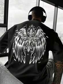 Popular, Caballero Ángel, Alas Cruzadas y Patrón, Camiseta de Verano de Manga Corta para Hombre, Elegante y Guapo, Adecuada para el Verano, Tela Cómoda - Blanco - Ver 6