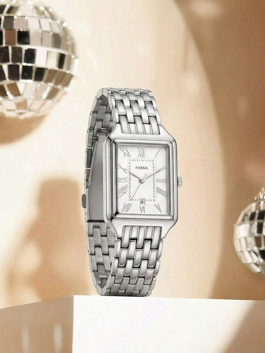 Fossil 1 szt. damski zegarek kwarcowy z kwadratową tarczą, pasek ze stali nierdzewnej/dwukolorowy, cyfry rzymskie, prezent dla niej, ES5221/ES5222/ES5306 - Biały+Srebrny - Zobacz 1