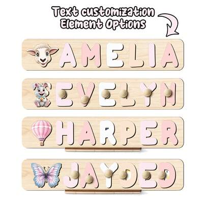 [Nueva fuente y patrón] Rompecabezas personalizable, juguete educativo personalizable para niños, patrón base personalizable, compatible con 3-10 letras y 1 patrón, adecuado como regalo para recién nacidos, regalo de Navidad (con soporte)