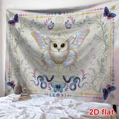 1件超大号波西米亚蝴蝶猫头鹰印花挂毯，超大装饰挂布，家居装饰，节日礼物，派对装饰，附安装袋