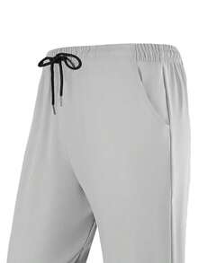 Men's Lightweight Quick-Dry Running Pants, Elastic Waist Drawstring Casual Pants With Patch Details Spring - Light Grey - View 4