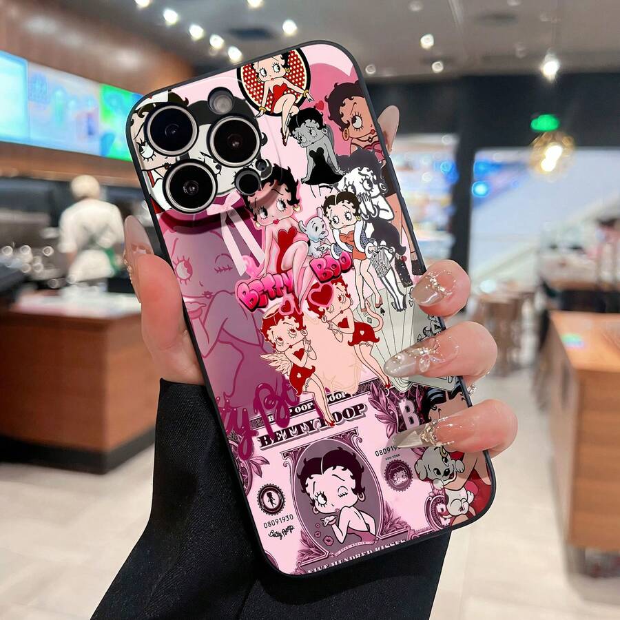 17、 16 Pro Max、 15 Pro Max、 13、 12に対応したベティ・ブープの楽しい柄の電話ケース。TPU素材で作られており、耐衝撃性と落下保護性を備え、スタイリッシュで遊び心のあるデザインで、あらゆる機会に友人、家族、愛する人へのプレゼントに最適です。 - ブラック - チェックする 1