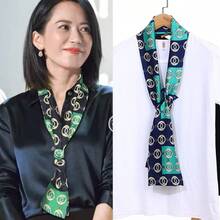 2023 New Yao Chen Same Thin And Narrow Long Small Silk Scarf Women's Spring And Autumn Style Foreign Fashion Versatile Decorative Scarf Scarf - 145#法式黑底圓點 - 查看 3