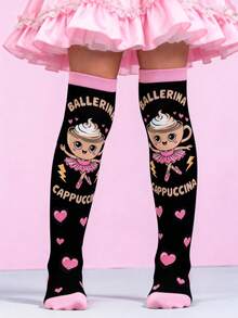 1 Pair Italian Brainrot Knee High Socks For Kids Girls, Cute Ballerina Cappuccina Dance Long Socks, Funny Italian Meme Gift - Multicolor - View 3