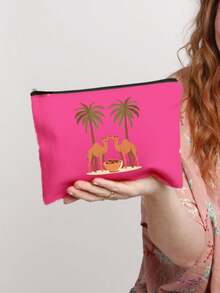 Reißverschlusstasche mit bedruckten Kamelen, Datteln und Palmen - Festivalthema Muster, große Kapazität Damen Reise Make-up Tasche, tragbare faltbare Aufbewahrungstasche, Mittlerer Osten / Arabische Wüstenlandschaft Make-up Aufbewahrungstasche, leichte Reise Kosmetiktasche, Make-up Tasche, Handtasche, Kulturtasche, Federmäppchen, Beutel, Make-up Beutel, Reiseessentials - Verschiedenfarbig - Übersicht 6