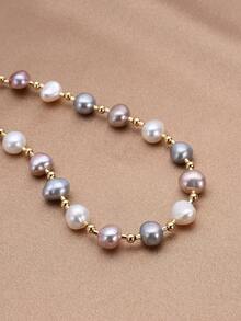 1pc 18K Gold Plated Natural Freshwater Pearl Necklace, Gift For Women, Mother's Day, Valentine's Day, Birthday, Wedding, Bride - Multicolor - View 2
