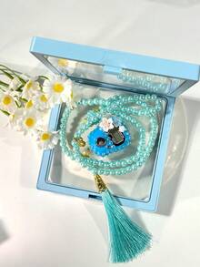 Elegante conjunto de caja flotante con cuentas: Anillo con flor y strass + Pulsera de cuentas de oración, Pulsera contador de tasbih, Contador de pasos, Adecuado como regalo para reuniones festivas - multicolor - Ver 10