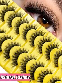 Hinarin 10对蓬松轻盈自然C型卷翘3D立体仿貂毛假睫毛，透明睫毛杆 - 自然纖長款 - 查看 2