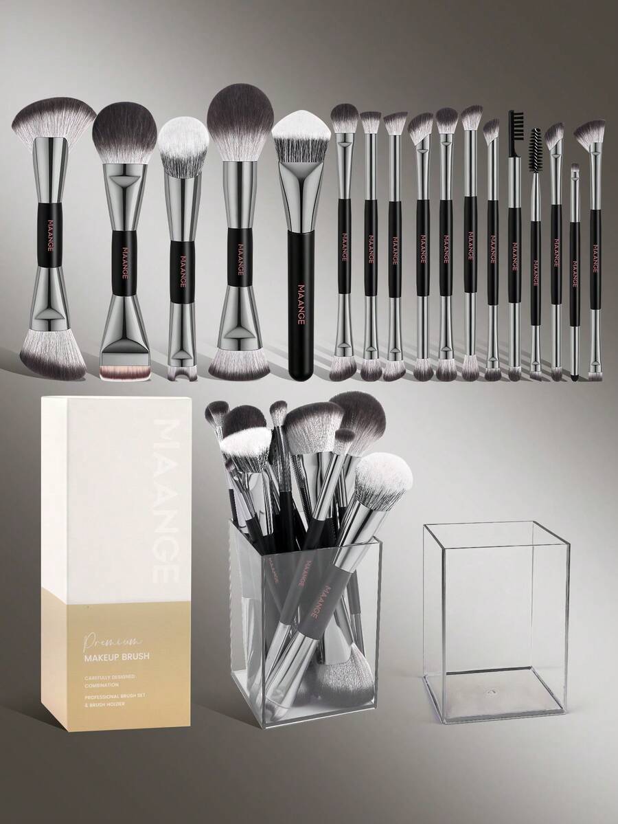 MAANGE 17/18pcs Soft Multi-Functional Makeup Brush Set With Storage Box, Including Foundation Brush, Concealer Brush, Blush Brush, Contour Brush, Nose Brush, Eyeshadow Brush, Detail Brush Etc. Made Of High-Quality Synthetic Fibers, Suitable For Liquid, Cream And Powder Makeup Application, An Ideal Beauty Gift For Women And Girls