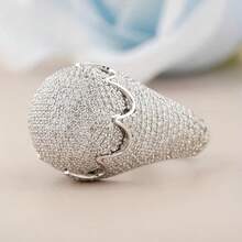 男士优雅圆顶铂金镀层全镶锆石奢华冰花切割嘻哈时尚戒指 - 白金 - 查看 3