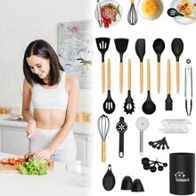37pcs Silicone Cooking Utensil Set With Storage Bucket, Heat Resistant Non-Stick Pan Cookware Tool Set - Black - View 1