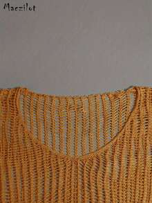 Top d'été en maille ajourée pour femmes grande taille - Marron fonçé - Voir 3