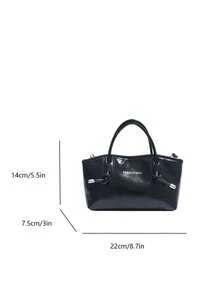 1pc Pink Quilted Zipper Closure PU Solid Color Bowling Bag, Large Capacity Tote Bag, New Fashion Vintage Style Shoulder Bag, Rope Decor, Suitable For Women Daily Use, Autumn/Winter - Black - View 6