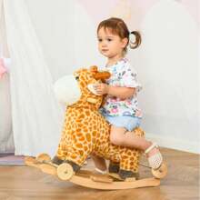 Giraffe Rocking Horse Plush Toy, Yellow, With Realistic Sounds, Pedals, And Handles. A Rocking Horse Suitable For Children Aged 3-6. - Yellow - View 3