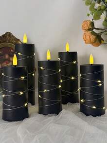 5/4/2pcs Set Black Battery Operated Flameless Candles With Remote Control Timer, Realistic Flickering Flame, Romantic Ambiance, For Tabletop, Bedroom, Party, Holiday Decor - Black String Lights - View 8