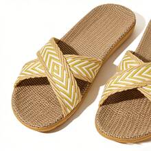 Summer Linen Slippers, Lightweight Non-Slip Indoor Slippers, Soft Bottom Home Slippers, Fashionable Minimalist Bedroom Slippers - Yellow - View 3