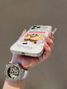 SPONGEBOB 1个透明太空创意星星海绵宝宝花朵字母图案打孔防摔手机壳保护套，适用于三星/苹果17/16/15/14/13/12/11Pro Max/12Pro/14Plus等型号 - 彩色 - 查看 5