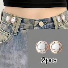 2/4Pairs Camellia Rose Jeans Tightening Brooch, Adjustable Button To Make Larger Size Smaller, No-Sew Removable Waist Buckle - Multicolor - View 15