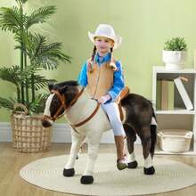 Realistic Plush Ride-On Horse Toy For Kids 3-8, Stuffed Animal Pony With Saddle, Interactive Riding Toy For Children - Brown - View 2