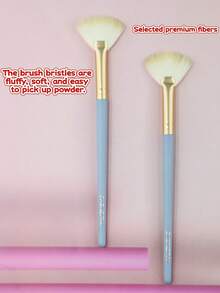 1支扇形鼻部轮廓刷/高光刷，柔软动物毛腮红刷，自然脸部轮廓化妆工具，仿红木手柄 - 彩色 - 查看 3